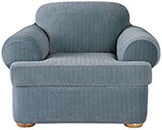 SureFit Stretch Pinstripe 2-Piece - Chair Slipcover - French Blue