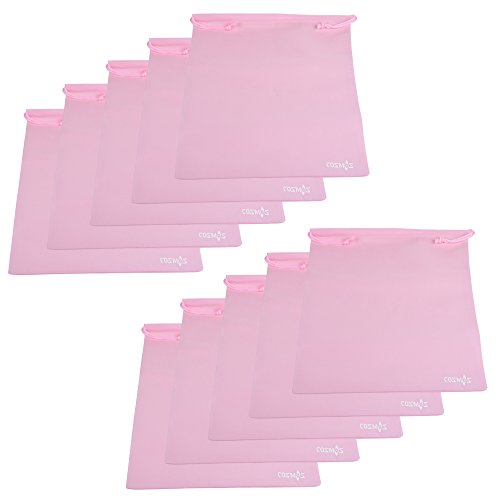 Cosmos 10 Pcs Women's Non-Woven Drawstring Shoe Bags for Travel Carrying, 13-3/4 x 11 Inches (Light Pink)