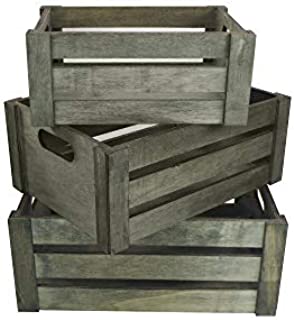 Admired By Nature ABN5E083-SG Set of 3 Rectangle Storage Gift Wood Crates, B. Stain Grey