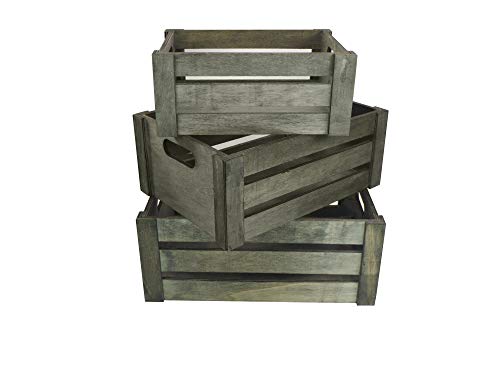 Admired By Nature ABN5E083-SG Set of 3 Rectangle Storage Gift Wood Crates, B. Stain Grey