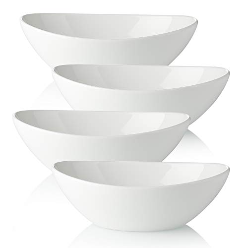 Vasa Casa Serving Bowls, 36 Ounce Salad Bowls, Large Bowls Set for Salad, Pasta, Soup, Dessert, White Bowls for Kitchen, Microwave & Dishwasher Safe, Set of 4, White