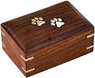 INTAJ Handmade Rosewood Pet Urns for Dogs Ashes, Wooden Urn for Ashes | Handcrafted Urns for Dogs/Cats Pets Ashes | Memorial Keepsake Funeral Urn Box (Two Paws, XS - 5x3x2)