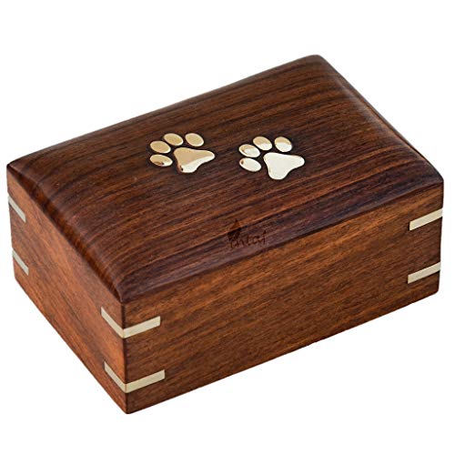 INTAJ Handmade Rosewood Pet Urns for Dogs Ashes, Wooden Urn for Ashes | Handcrafted Urns for Dogs/Cats Pets Ashes | Memorial Keepsake Funeral Urn Box (Two Paws, XS - 5x3x2)