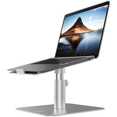 Adjustable Laptop Stand for Desk, Computer Stand for Laptop featuring Aluminum Cool Design, Height and View Angle Adjustable, 360 Rotatable, Compatible with MacBook Air, Pro and more Notebooks, Silver