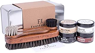 FootFitter Shoe Shine Brush and Polishing Set - (4) Shoe Creams, (3) Horsehair Brushes, (2) Microfiber Shine Cloths, (1) Gift Tin!