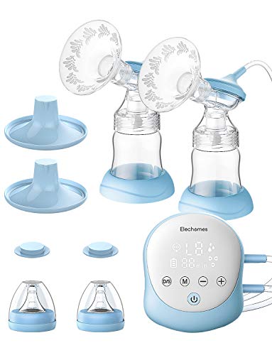 Elechomes Double Electric Breast Pumps, Alternate Suction Rechargeable Portable Breastfeeding Breast Pump, Backflow Protector, Massage Mode, Pain Free Strong Suction Power Touch Panel