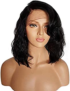 BEEOS Human Hair Wigs 150% Density Wavy Short Bob Wig Pre-Plucked & Bleached Knots Brazilian Virgin Lace Front Glueless Wig for Black Women With Baby Hair 12 inch