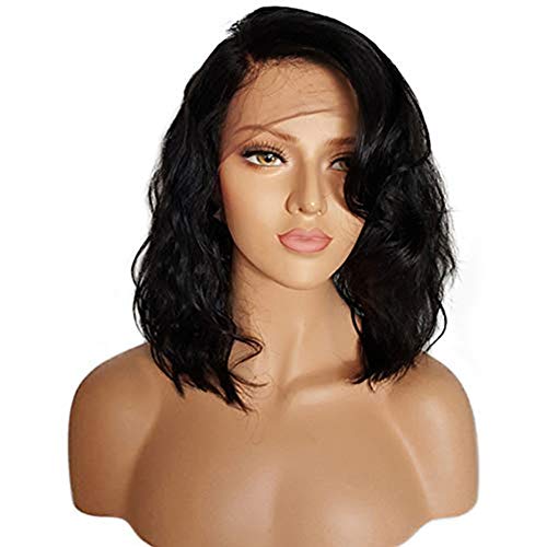 BEEOS Human Hair Wigs 150% Density Wavy Short Bob Wig Pre-Plucked & Bleached Knots Brazilian Virgin Lace Front Glueless Wig for Black Women With Baby Hair 12 inch