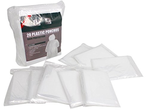 Disposable Emergency Clear Rain Poncho for Adults - 20 Pack