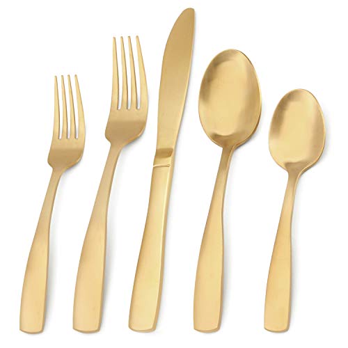 Matte Gold Silverware Set, Bysta 20-Piece Stainless Steel Flatware Set, Kitchen Utensil Set Service for 4, Tableware Cutlery Set for Home and Restaurant, Satin Finish, Dishwasher Safe