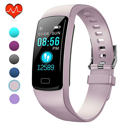 PUBU Fitness Tracker, IP67 Waterproof Fit Watch with Heart Rate Monitor,Sleep Monitor, Pedometer Watch for Women Men Kids (Misty Rose)