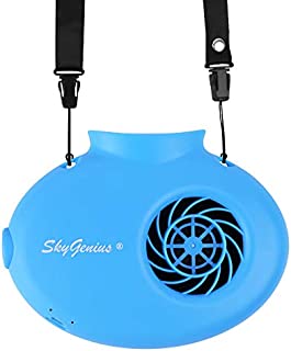 SkyGenius Battery Operated Necklace Fan, Mini Portable USB Rechargeable Fan for Personal Cooling, Kids, Gift, Camping, Outdoor Event, Travel, Concerts, Church, Hot Flash (New Version, Blue)