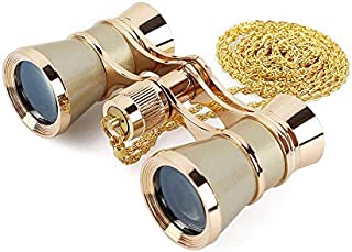 Opera Glasses Binoculars 3X25 Theater Glasses Mini Binocular Compact Lightweight with Handle for Adults Kids Women in Musical Concert (Gold with Chain)