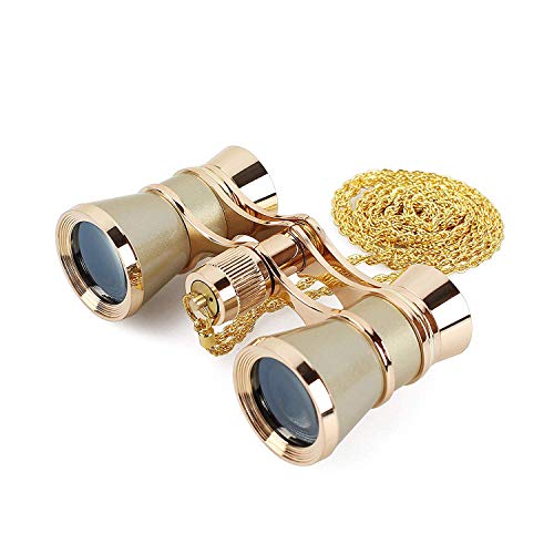 Opera Glasses Binoculars 3X25 Theater Glasses Mini Binocular Compact Lightweight with Handle for Adults Kids Women in Musical Concert (Gold with Chain)