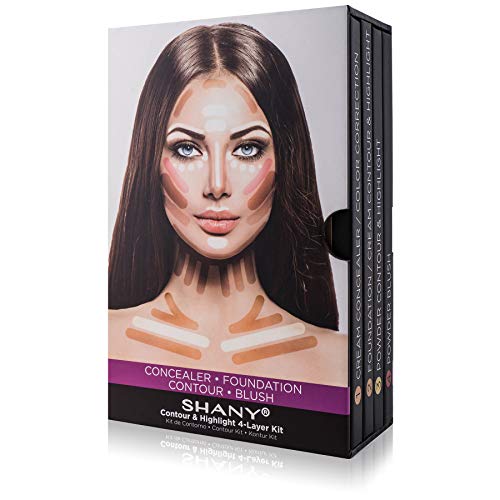 SHANY 4-Layer Contour and Highlight Makeup Kit - Set of Concealer/Color Corrector, Foundation, Contour/Highlight, and Blush Palettes