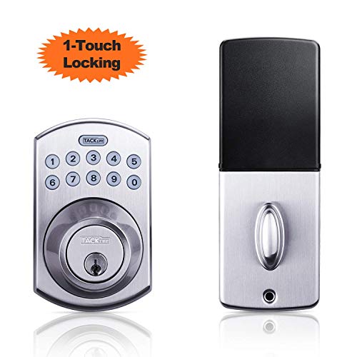 Keyless Entry Door Lock, TACKLIFE Electronic Keypad Lock with 1-Touch Motorized Locking, Auto Locking in Satin Nickel