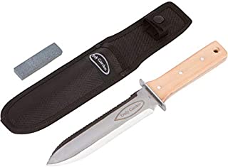 Hori Hori Garden Knife with Sharpening Stone, Nylon Sheath and Extra Sharp Blade - in Gift Box. This Knife Makes a Great Gift for Gardeners and Campers