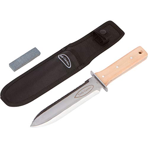 Hori Hori Garden Knife with Sharpening Stone, Nylon Sheath and Extra Sharp Blade - in Gift Box. This Knife Makes a Great Gift for Gardeners and Campers