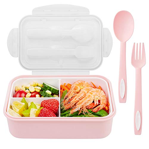 Lunch Boxes for Kids | Bento Box Containers for Adults |3 Compartment Meal Boxes for Work or School (Pink)