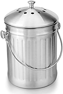 ENLOY Compost Bin, Stainless Steel Indoor Compost Bucket for Kitchen Countertop Odorless Compost Pail for Kitchen Food Waste with Carrying Handle 1.3 Gallon Easy to Clean