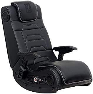 X Rocker Pro Series H3 Black Leather Vibrating Floor Video Gaming Chair with Headrest for Adult, Teen, and Kid Gamers - 4.1 High Tech Audio and Wireless Capacity - Foldable and Ergonomic Back Support