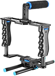 Neewer Aluminum Alloy Camera Video Cage Film Movie Making Kit include:(1)Video Cage(1)Top Handle Grip(2)15mm Rod for DSLR Cameras Such as Canon 5D mark II III 700D 650D Nikon D7200 Pentax Sony Olympus