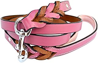 Soft Touch Collars Raspberry Pink Leather Braided Dog Leash, 6 Foot x 3/4 inch, Walking or Training Lead for Large and Medium Size Dogs