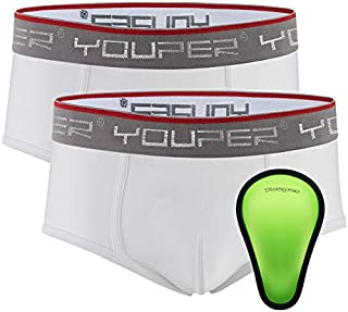 Youper Boys Compression Brief with Soft Protective Athletic Cup, Youth Underwear for Baseball, Football, Hockey, Lacrosse (White (2-Pack), Peewee Large)