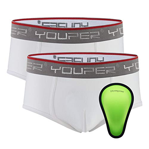 Youper Boys Compression Brief with Soft Protective Athletic Cup, Youth Underwear for Baseball, Football, Hockey, Lacrosse (White (2-Pack), Peewee Large)