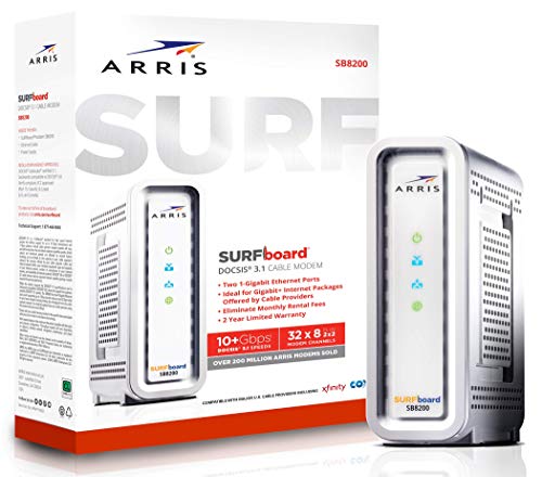 ARRIS SURFboard Docsis 3.1 Gigabit Speed Cable Modem, Approved for Cox, Spectrum and Xfinity, (SB8200 Frustration Free),White