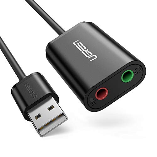 UGREEN USB Audio Adapter External Stereo Sound Card with 3.5mm Headphone and Microphone Jack for Windows, Mac, Linux, PC, Laptops, Desktops, PS4 (Black)