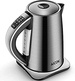 Electric Kettle Temperature Control, AICOK Stainless Steel Tea Kettle with Variable Temp, Cordless Electric Water Kettle with 1500W SpeedBoil, Auto Shut Off and Boil-Dry Protection, 1.7-Liter