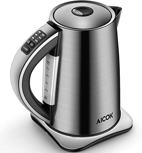 Electric Kettle Temperature Control, AICOK Stainless Steel Tea Kettle with Variable Temp, Cordless Electric Water Kettle with 1500W SpeedBoil, Auto Shut Off and Boil-Dry Protection, 1.7-Liter