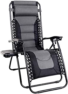 MFSTUDIO Zero Gravity Chair Large Portable Patio Recliners Adjustable Padded Folding Chair with Cup Holder for Poolside Outdoor Yard Beach, Gray