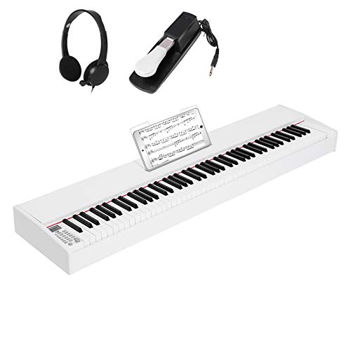 GLARRY Portable 88-Key Home Full Weighted Hammer Heavy Action Digital Piano for All Experience Levels, Electric Keyboards Piano w/Sustain Pedal, Power Adapter, Headphone (White)