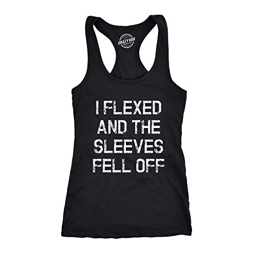 Womens I Flexed and The Sleeves Fell Off Tank Top Funny Sleeveless Workout Tee (Black) - S