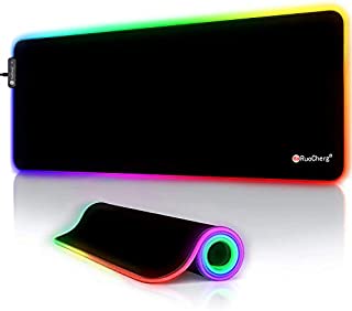 RGB Gaming Mouse Pad, LED Large Extended Mouse Mat with 12 Lighting Modes, Anti-Slip Rubber Base, Water-Resistant, Computer Keyboard Mousepads for Laptop Computer PC Games Work