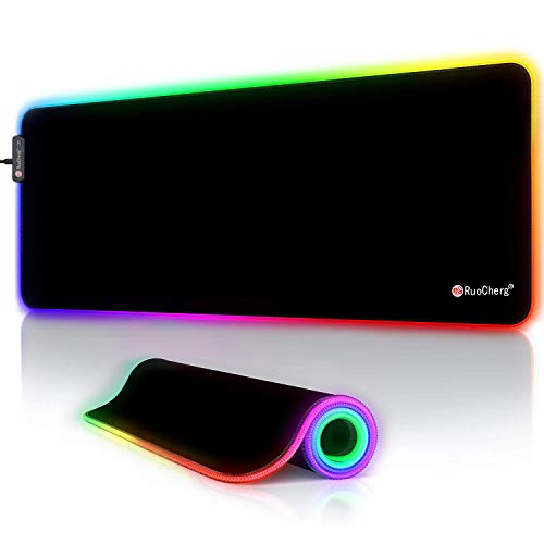 RGB Gaming Mouse Pad, LED Large Extended Mouse Mat with 12 Lighting Modes, Anti-Slip Rubber Base, Water-Resistant, Computer Keyboard Mousepads for Laptop Computer PC Games Work