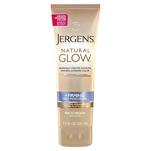 Jergens Natural Glow +FIRMING Body Lotion, Fair to Medium Skin Tone, 7.5 Ounce Sunless Tanning Daily Moisturizer with Collagen and Elastin