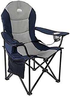 Coastrail Outdoor Camping Chair with Lumbar Back Support, Oversized Padded Lawn Chair Folding Quad Arm Chair with Cooler Bag, Cup Holder & Side Pocket, Supports 400lbs, Grey, XXL