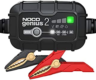 NOCO GENIUS2, 2-Amp Fully-Automatic Smart Charger, 6V And 12V Battery Charger, Battery Maintainer, Trickle Charger, And Battery Desulfator With Temperature Compensation