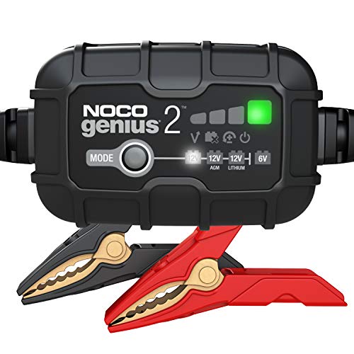 NOCO GENIUS2, 2-Amp Fully-Automatic Smart Charger, 6V And 12V Battery Charger, Battery Maintainer, Trickle Charger, And Battery Desulfator With Temperature Compensation