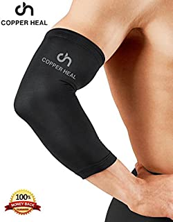 COPPER HEAL Elbow Compression Sleeve - Best Medical Recovery Elbow Brace Guaranteed with Highest Copper Infused Content - Support Stiff Sore Muscles and Joints Tendonitis Arm Tennis Basket Wrap