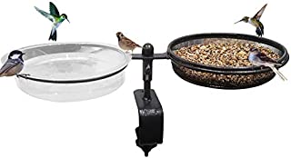 Urban Deco Deck Bird Feeders Deck Mount Bird Bath Spa for Dual Use Deck Flower Stand Flower Pot Great for Attracting Birds Detachable and Adjustable Heavy Duty Sturdy Steel,Bronze