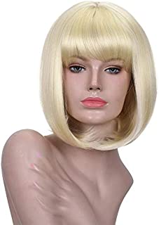 Annivia Platinum Blonde Short Wig for White Women 12'' Quality Cosplay Blonde Wig Natural As Real Human Hair Heat Resistant Synthetic Short Bob Wigs with Bangs (Blonde) 