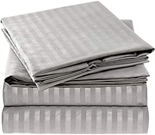 Mellanni Striped Bed Sheet Set - Brushed Microfiber 1800 Bedding - Wrinkle, Fade, Stain Resistant - Hypoallergenic - 4 Piece (King, Gray / Silver)