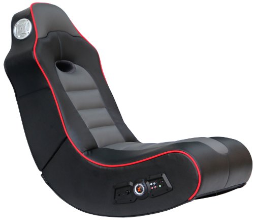 X Rocker Surge Wireless Bluetooth 2.1 Sound Rocking Video Gaming Floor Chair, 2 Speakers, Subwoofer, Bonded Faux Leather, Foldable - Black with Red Piping, 5172601