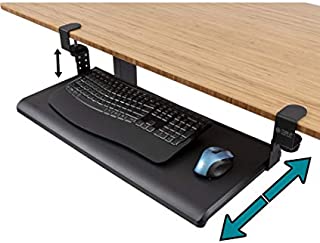 Stand Up Desk Store Large Clamp-On Retractable Adjustable Keyboard Tray/Under Desk Keyboard Tray | Improve Comfort While Increasing Usable Desk Space (27.5 W x 12.25 D) (Black) (Large)