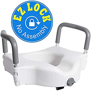 Vaunn Medical Elevated Raised Toilet Seat & Commode Booster Seat Riser with Removable Padded Grab bar Handles & Locking Mechanism