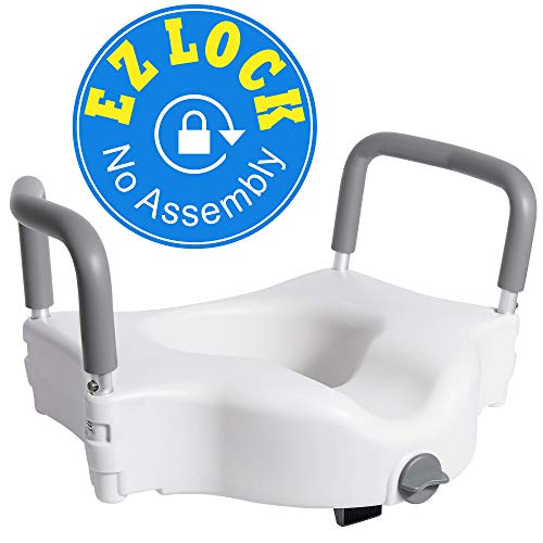 Vaunn Medical Elevated Raised Toilet Seat & Commode Booster Seat Riser with Removable Padded Grab bar Handles & Locking Mechanism